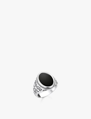 THOMAS SABO: 925 sterling-silver, zirconia and onyx signet ring