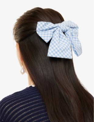 Shop Anisa Sojka Womens Blue Gingham Bow Cotton Hair Clip