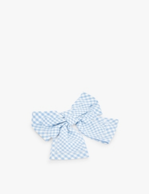 Shop Anisa Sojka Womens Blue Gingham Bow Cotton Hair Clip