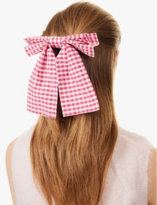 Shop Anisa Sojka Womens Red Gingham Long Bow Cotton Hair Clip