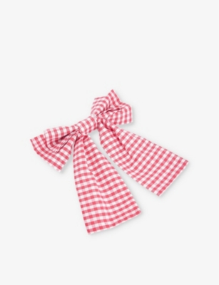 Shop Anisa Sojka Womens Red Gingham Long Bow Cotton Hair Clip