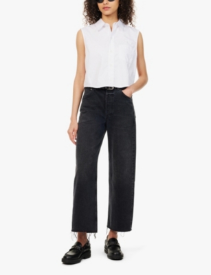 CITIZENS OF HUMANITY WOMENS BRONSON (WASHED BLACK) AYLA RAW-HEM WIDE-LEG JEANS 