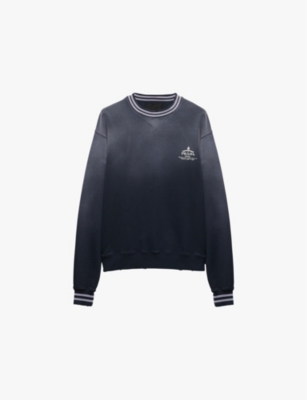 Prada Logo-embroidered Cotton Sweatshirt In Blue