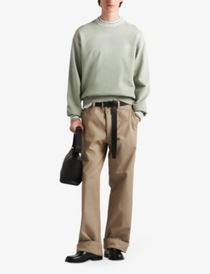 PRADA: Logo-print contrast-stripe cotton sweatshirt