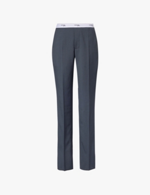 Shop Hommegirls Womens  High-rise Slim-leg Wool Trousers In Grey