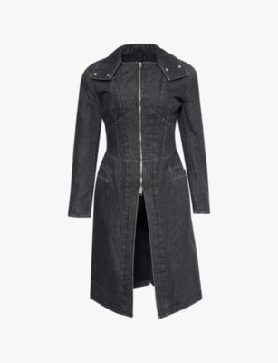 Shop Knwls Womens Alice Padded Longline Denim Coat Washed Black