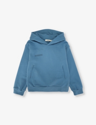 Pangaia 365 Logo-print Organic-cotton Hoody 3-12 Y In Indigo Blue