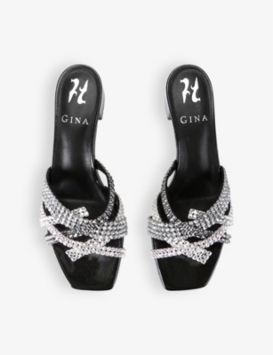 Gina Leather Embellished Roma Heeled Mules 35 In Silver