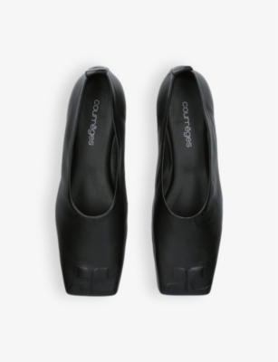 Shop Courrèges Womens Black Square-toe Branded Leather Flats