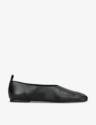 Shop Courrèges Womens Black Square-toe Branded Leather Flats