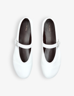 The Row Ava Square-toe Leather Mary Jane Flats In White