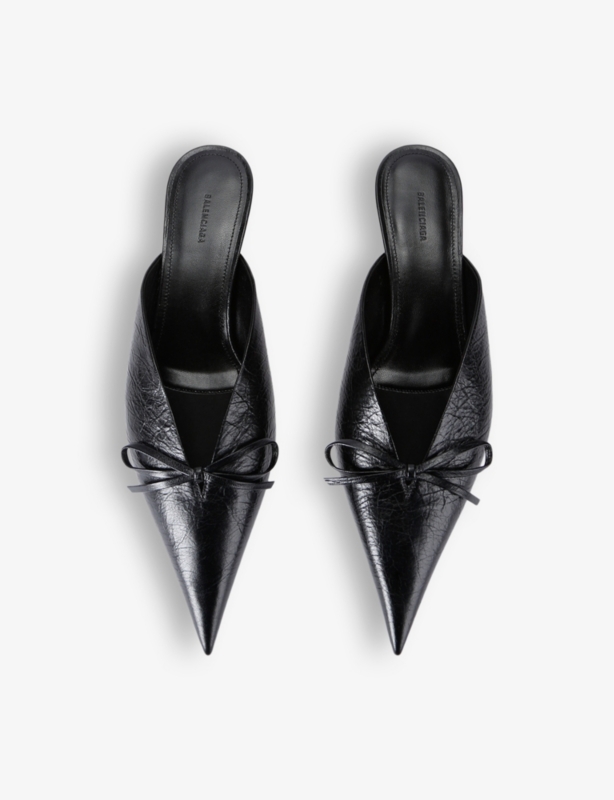 Knife Bow leather heeled mules
