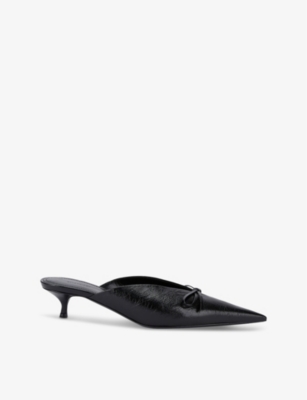 Shop Balenciaga Womens Black Knife Bow Leather Heeled Mules