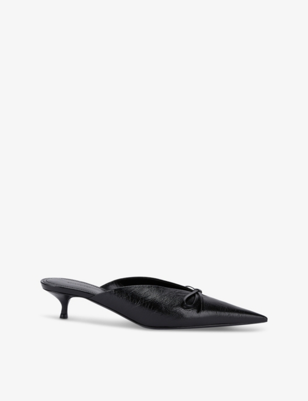 Knife Bow leather heeled mules