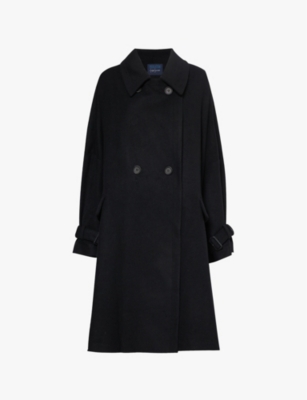 Shop Regulation Yohji Yamamoto Womens  Side-slit Double-breasted Wool-blend Coat In Black