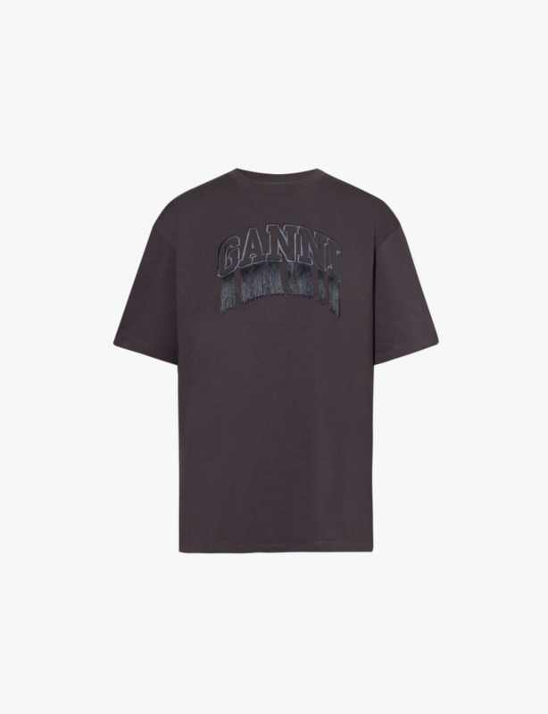 Dropped-shoulder fringe relaxed-fit organic-cotton jersey T-shirt