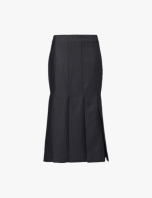 GANNI - Stripe Suiting high-waist stretch-recycled-polyester blend midi  skirt | Selfridges.com