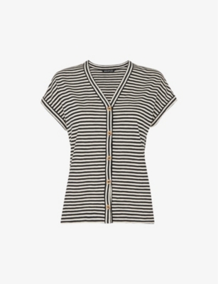 Whistles Jilly Stripe Button Front Top In Black