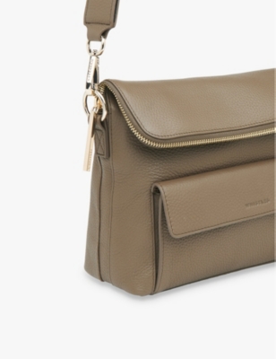 Whistles Vida Logo-embossed Leather Cross-body Bag In Khaki/olive