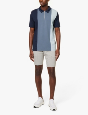 Shop Arne Mens  Luxe Essential Colour-block Stretch-woven Polo Shirt In Navy