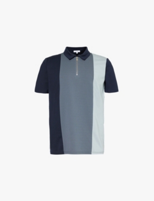 Shop Arne Mens  Luxe Essential Colour-block Stretch-woven Polo Shirt In Navy