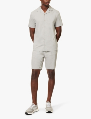 Shop Arne Mens Seersucker-textured Elasticated-waist Cotton-blend Shorts Stone