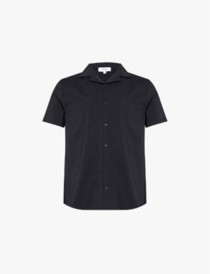 Seersucker-textured short-sleeved cotton-blend shirt