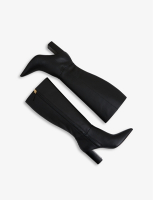 Reiss Black Block Heel Knee High Boots In Black