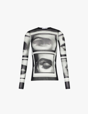 JEAN PAUL GAULTIER: Eyes and Lips graphic-print mesh top