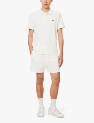 Shop Lacoste Mens  Logo-embroidered Towelling Cotton-blend Polo Shirt In White