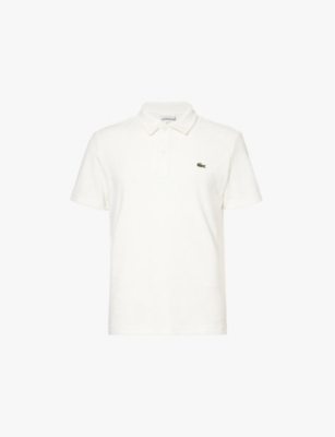 Shop Lacoste Mens  Logo-embroidered Towelling Cotton-blend Polo Shirt In White