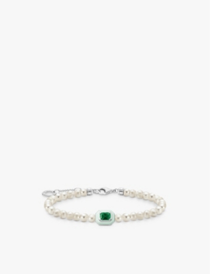 Thomas Sabo Womens Silver Pearl & Cz Octagon 925 Sterling-silver, Enamel And Pearl Pendant Bracelet In Silver Pearl & Cz