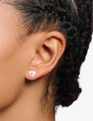 Thomas Sabo Womens  Heart-shaped Sterling-silver And Cubic-zirconia Stud Earrings In Silver Enamel & Cz