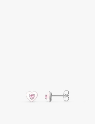 Thomas Sabo Womens  Heart-shaped Sterling-silver And Cubic-zirconia Stud Earrings In Silver Enamel & Cz