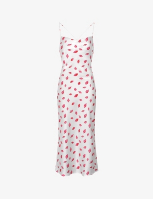 OMNES: Riviera lip-print recycled-polyester midi dress