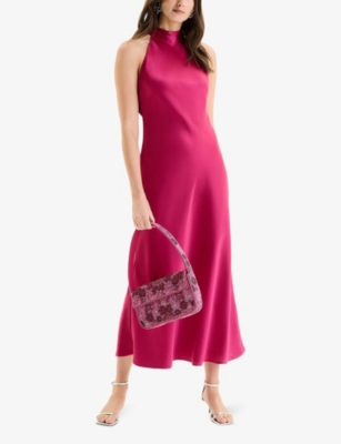 Omnes Womens Magenta Seychelles Halter-neck Drape-back Recycled-polyester Maxi Dress In Magenta