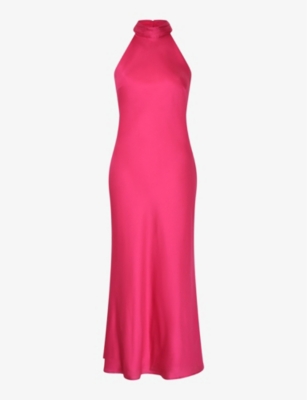 OMNES: Seychelles halter-neck drape-back recycled-polyester maxi dress