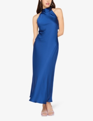 Omnes Womens Vy Seychelles Halter-neck Drape-back Recycled-polyester Maxi Dress In Navy