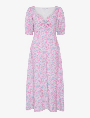 OMNES: Bluebell floral-print knot-front cotton midi dress