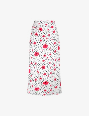 OMNES: Madelyn poppy-print high-rise recycled-polyester midi skirt