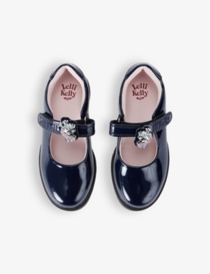 LELLI KELLY NAVY KIDS' BIANCA 3 UNICORN-EMBELLISHED PATENT-LEATHER SCHOOL SHOES EUR 34 / 2 UK 