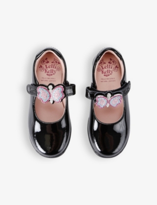 LELLI KELLY UNA BUTTERFLY-EMBELLISHED PATENT-LEATHER SCHOOL SHOE 