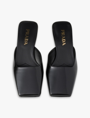 Prada Satin Square-toe Ballerina Mule Pumps In Black