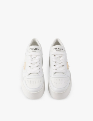 Shop Prada Womens White Downtown Bold Platform Leather Low-top Trainers