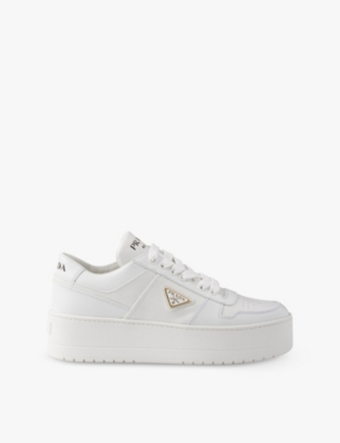 Shop Prada Womens White Downtown Bold Platform Leather Low-top Trainers