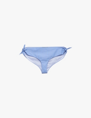 PRADA: Striped side-tie high-rise cotton-poplin bikini bottoms