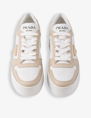 Shop Prada Womens  Downtown Bold Platform-sole Leather Trainers In White