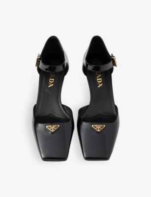 Prada Womens Black Brand-plaque Patent-leather Mary Jane Courts