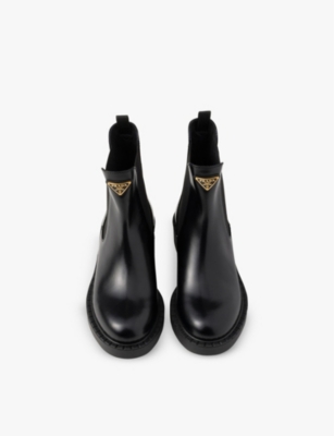 PRADA: Logo-plaque leather Chelsea boots