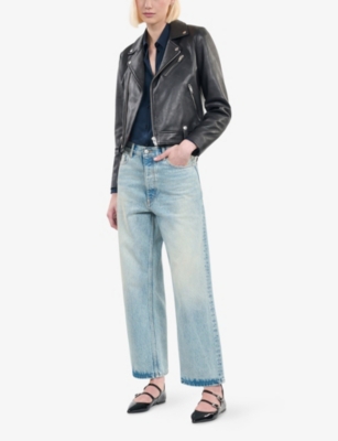 The Kooples Asymmetric-fastened Lambskin-leather Biker Jacket In Black